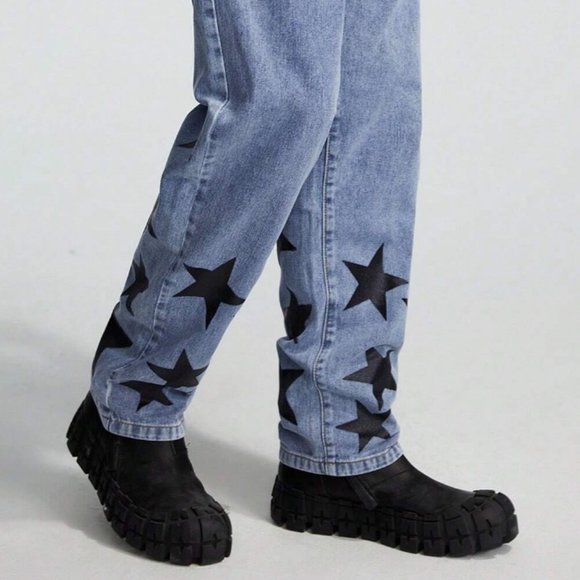 Street Life Stars Printed Straight Leg Jeans 32 x 32 NEW tags on 🏷 - Picture 2 of 6